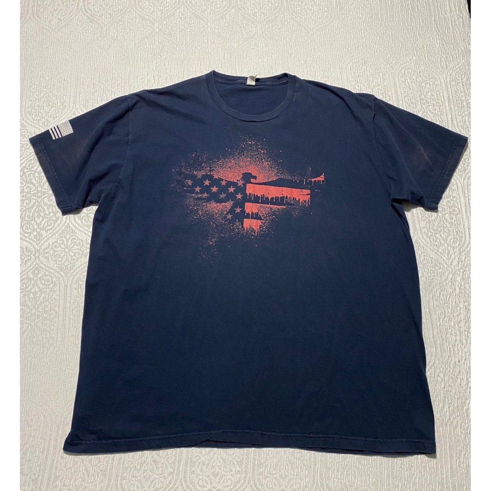 Eagle Six Gear Mens 3XL Navy Blue American Flag Eagle Graphic T-Shirt USA Made